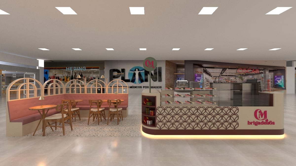 CM Brigadeiros — kiosk em shopping projetado pela Assis Carrer
